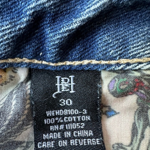 Ed Hardy Baggy Jeans Light Wash Sz 30 Full Print Back Side Y2K 90s Vibes, Rare - Picture 10 of 12